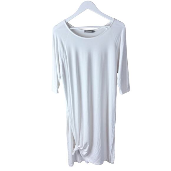 Alembika White T Shirt Dress Tunic Slits Size 1 6-8 Lagenlook - Picture 1 of 8